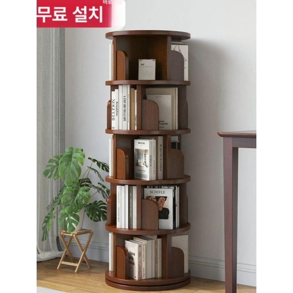 베스트 원목 키즈 어린이 3단 회전책장 전면책장 간편형 회전 불가 6단 호두색 - 상품 이미지