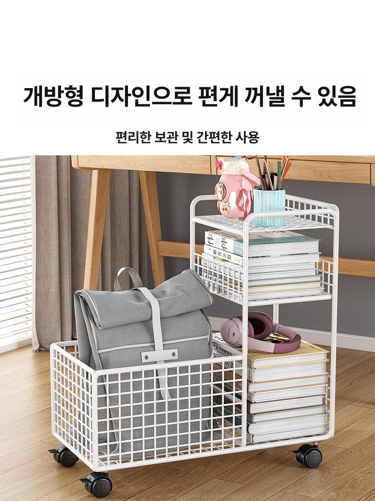 책상밑 수납선반 바닥형 바퀴 달린 수납함 틈새 북카트 화이트 3단 대형 - 상세 이미지 5