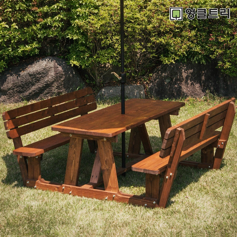 야외테이블세트 조립식 정원 카페데크 개방형[양쪽등받이] 4인월넛