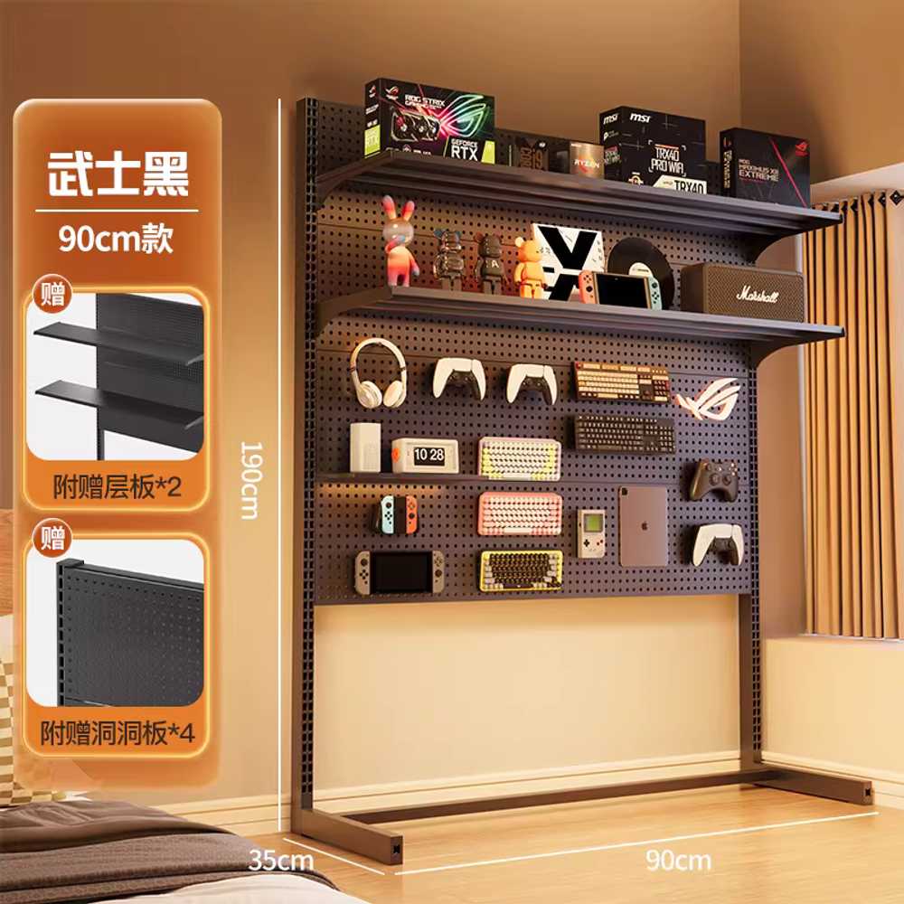 타공보드 스탠드 거치대 파티션 철판 철제 책상정리 블랙75x35x190cm/선반2+펀칭보드4 이미지 7