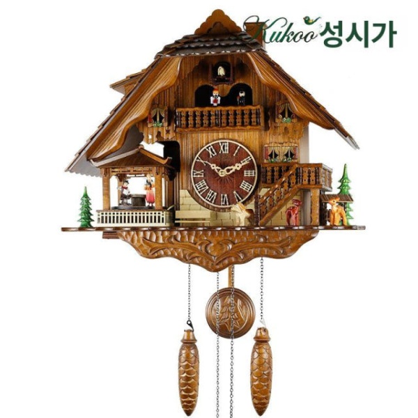 클래식 뻐꾸기시계 독일 스위스 엔틱 거실 시계 커플 고정형 로마 목판 17inch - 상세 이미지 3