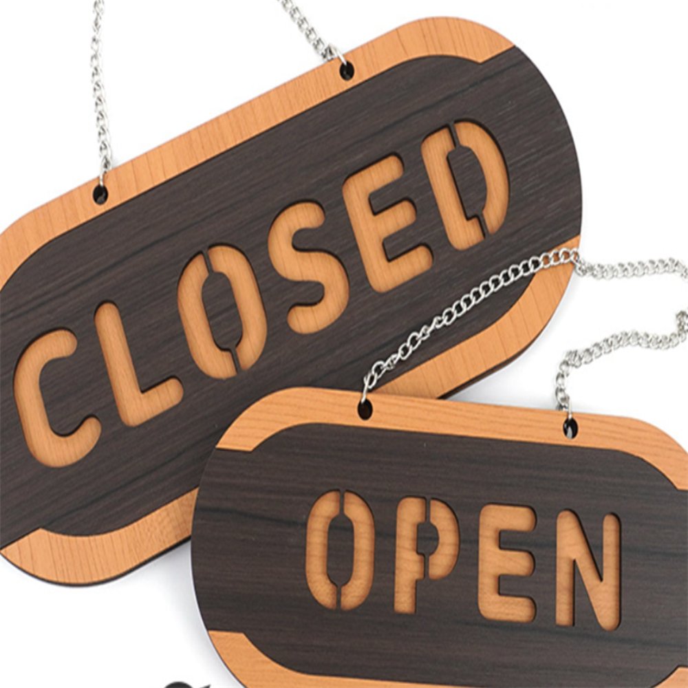 라이즈올 OPEN/CLOSED 우드 사인걸이 원목영업안내판 사무실운영표지 감성카페사인 - 상품 이미지