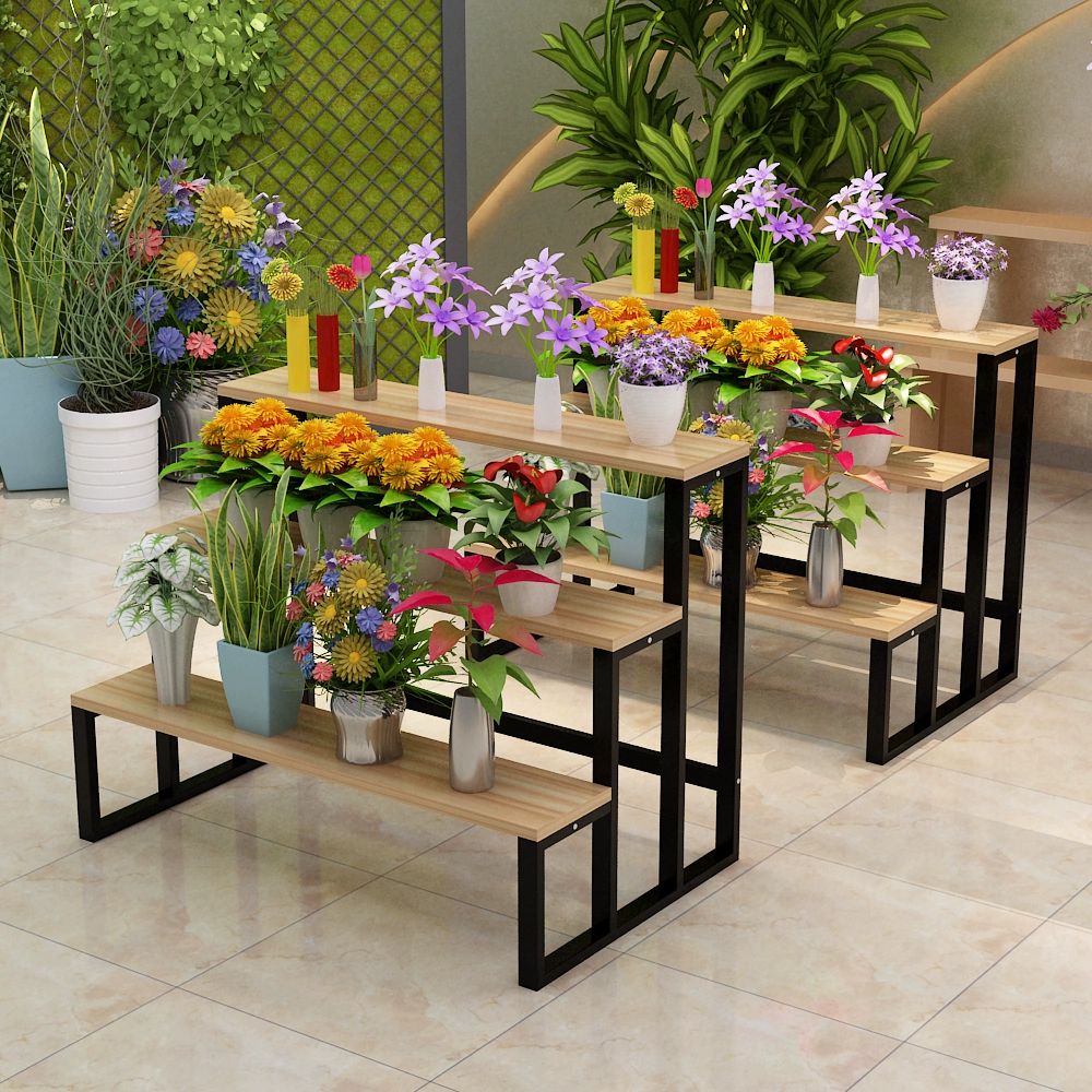 철제 화분받침대 플랜트 거치대 바퀴 달린 멜란지컬러 3단 120 x 72x90 블랙+라이트월넛 - 상세 이미지 2