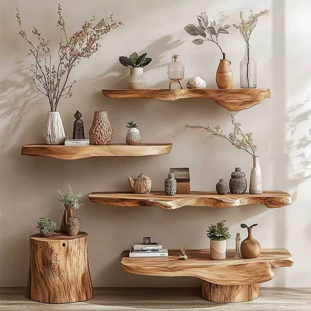 원목벽선반 카페 선반장 주방 책 나무 통원목 벽걸이 200x21 - 24cm / 원목판 - 상세 이미지 2