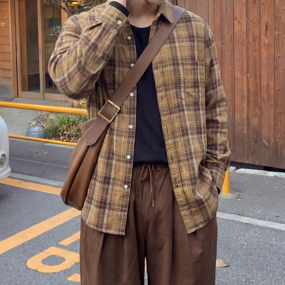 남자 체크셔츠 오버핏 캐주얼 긴팔 봄남방 이미지 6
