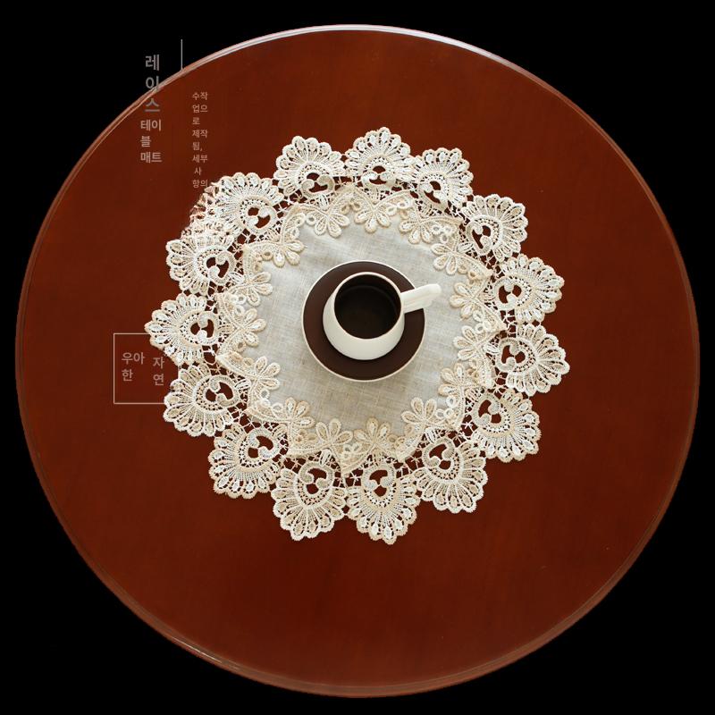 협탁덮개 다용도레이스천 손뜨개협탁보 선반천 하얀색 9957 베이지 커피 지름 120cm - 상세 이미지 4