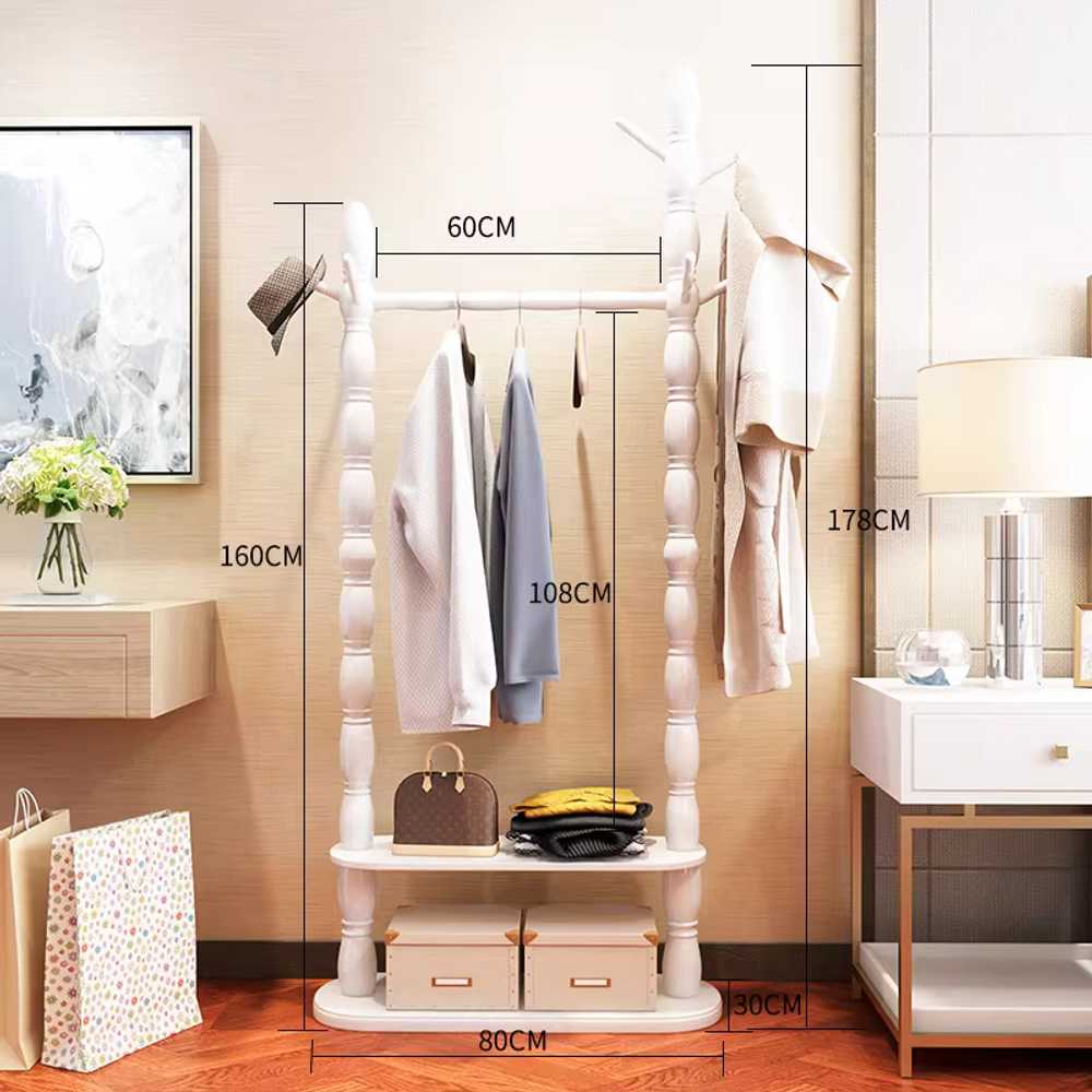 엔틱 행거 원목행거 옷방 하단 선반 랙 정장 슈트 60cm / 2단 아이보리 - 상세 이미지 3