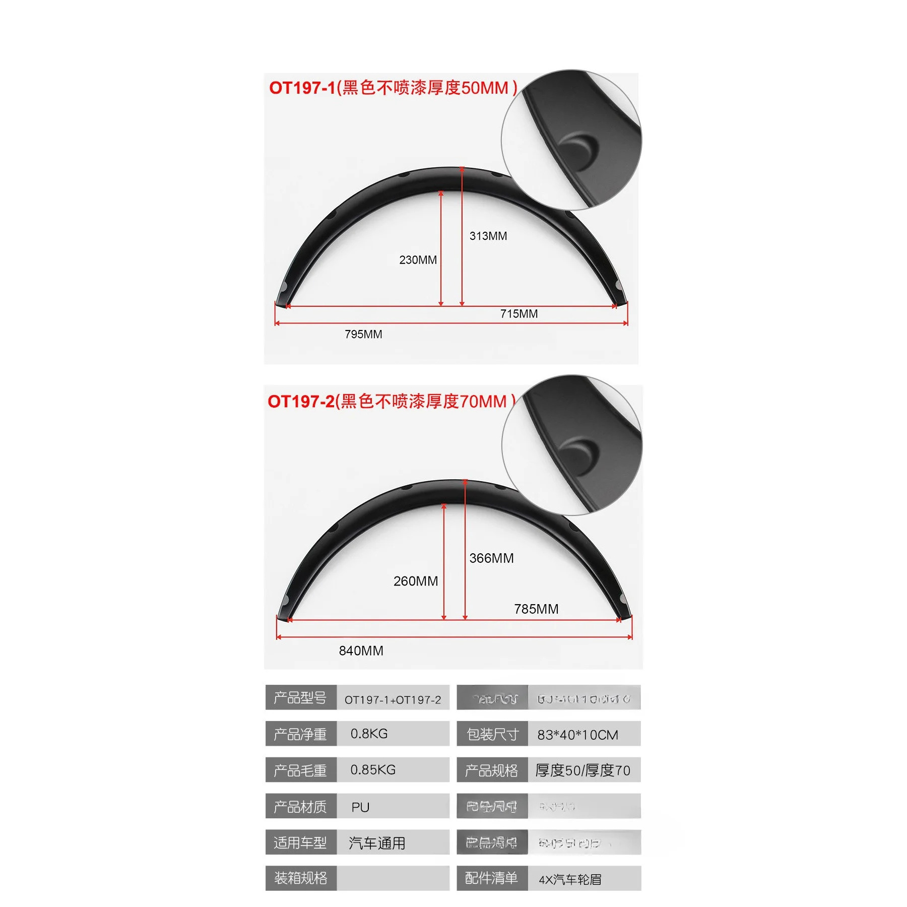 와이드 바디 썹 세단 SUV 확장 장식 펜더