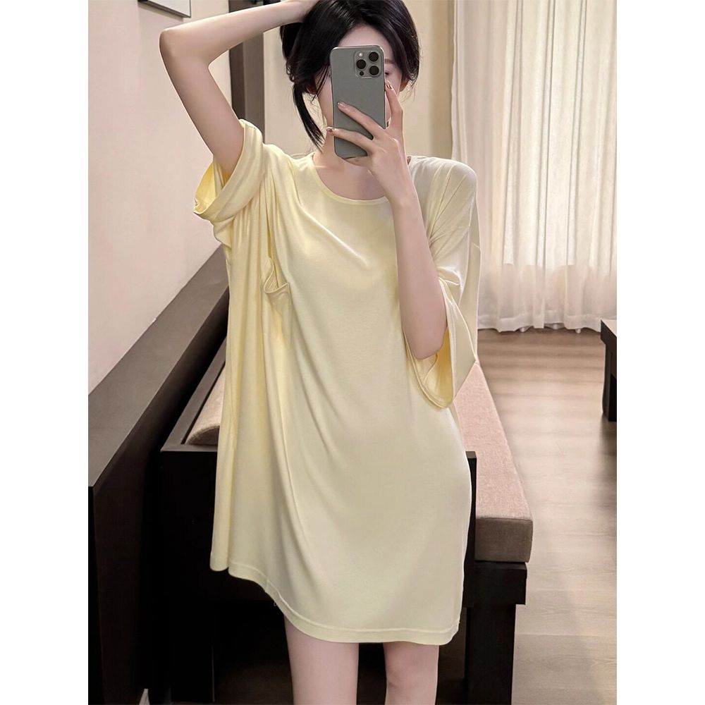 여성 여름 아이스 냉감 반팔 루즈핏 원피스 잠옷 bying24 - 상세 이미지 2