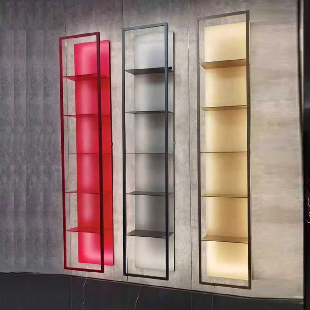 조명 선반 술 장식 진열 벽걸이 장식장 led 붙박이 35x20x180cm5단/검정+화이트 LED 이미지 6