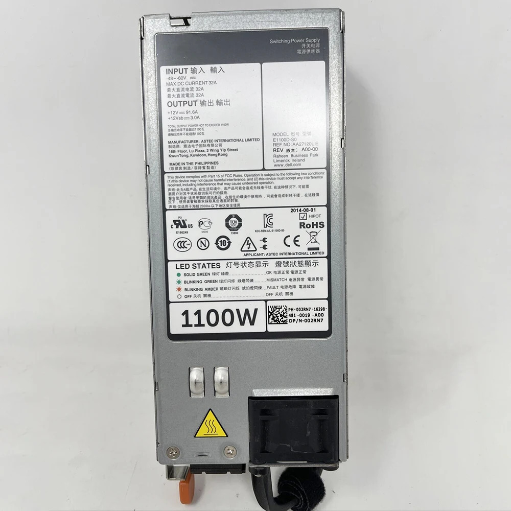 DELL R920 R820 1100W E1100D-S0 AA27120L E 5G4WK 05G4WK Y1MGX 02RN7 06RYJ9 서버 DC 전원공급장치