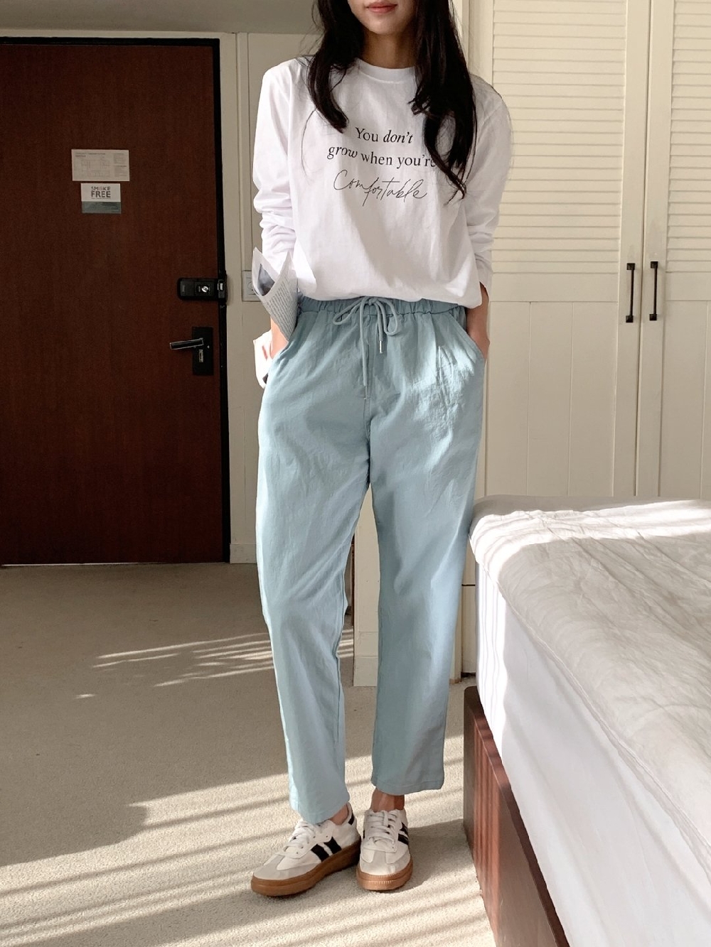 여성면티셔츠 레터링 이너 레이어드 기본 긴팔 티셔츠 - 상세 이미지 5