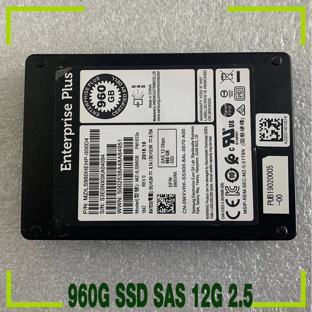WXVRK 0WXVRK DMF2C SCV3020 EQ 960G SAS 12GB 2.5 서버 SSD960GB