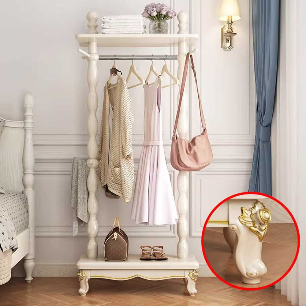엔틱 행거 원목행거 옷방 하단 선반 랙 정장 슈트 60cm / 2단 아이보리 - 상세 이미지 2