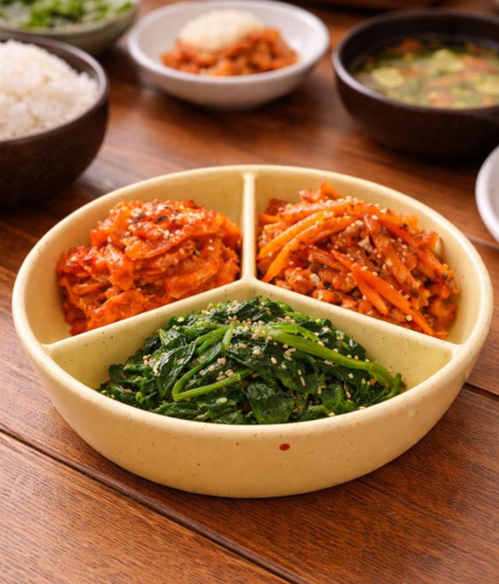 도자기 나눔 반찬통 원형 칸칸이 반찬통 3절 칸막이 접시 냉장고정리 전자레인지 그릇 - 상세 이미지 4