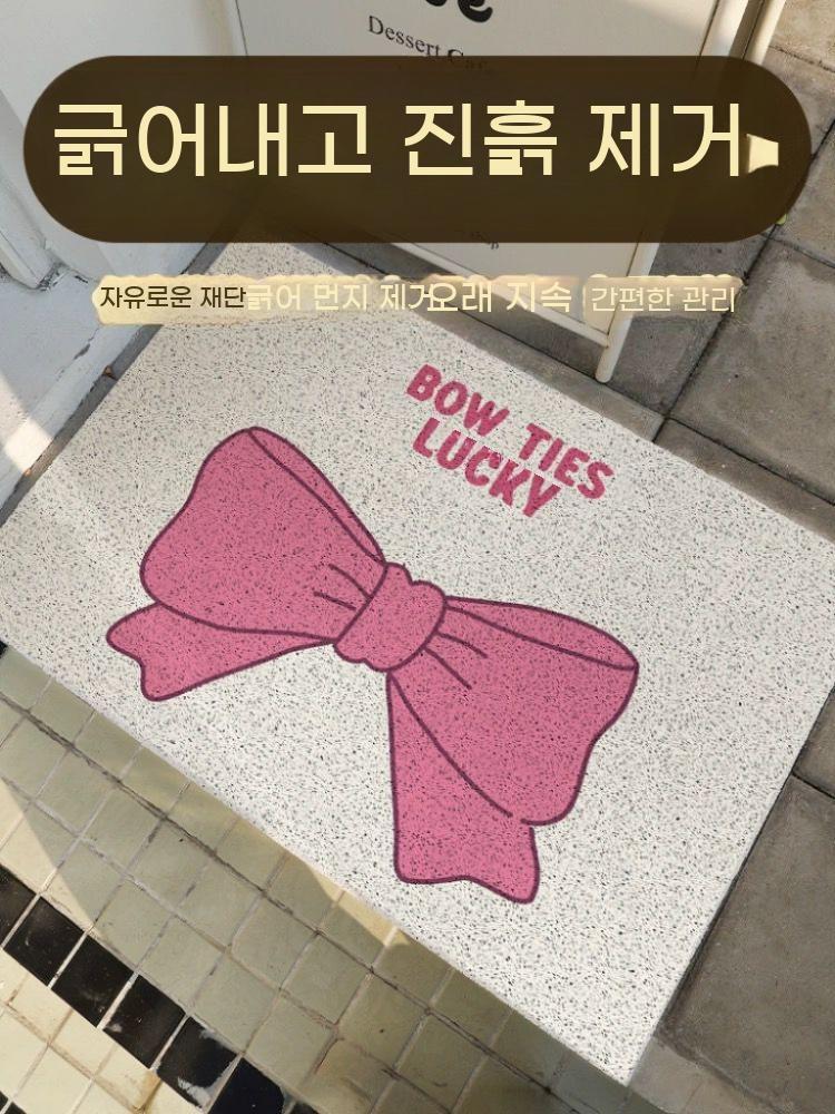 귀여운 도어매트 핑크 발판 매트 욕실 발코니 현관 입구 발매트 리본 - 상세 이미지 4