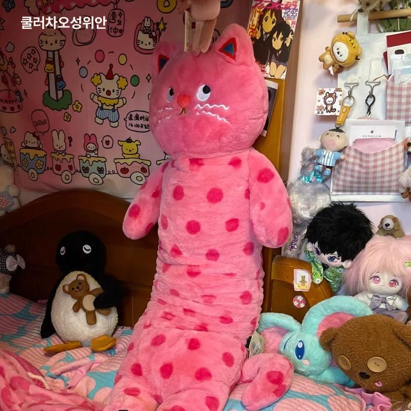 롱쿠션 핑크 고양이 애착인형 귀여운 인형 여자친구 선물 쿠션 장식 굿즈 장식품 플러시 소품 동물 - 상세 이미지 5