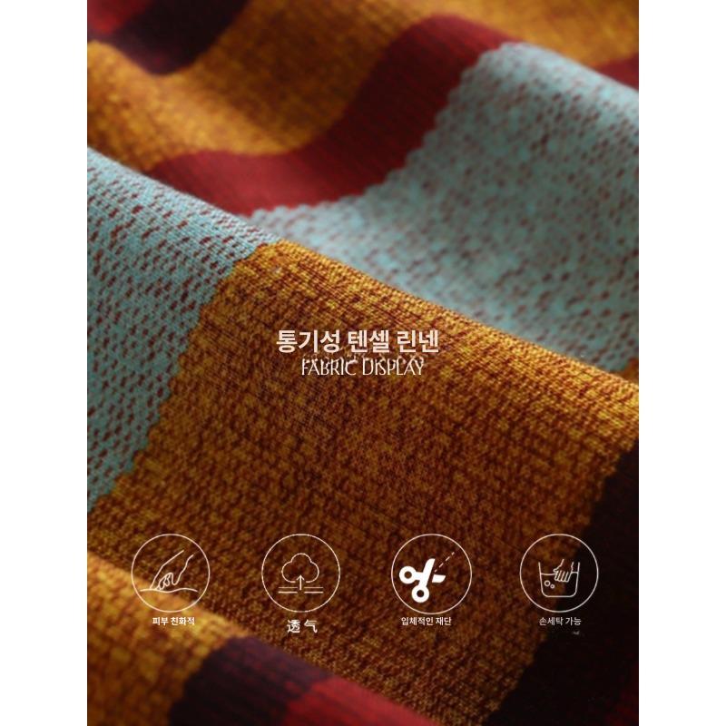 타슬 라운드넥 린넨 슬림핏 컬러풀 스트라이프 드레스 SN7698 컬러 블록 스트라이프 S - 상세 이미지 4