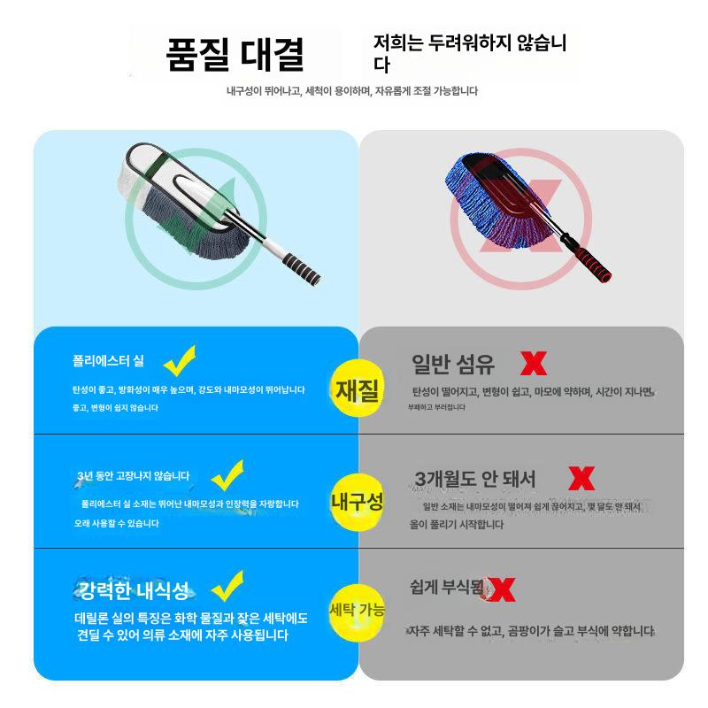 세차 브러시 백미러 청소용 지붕 닦아 핸들 막대 스퀴지 폴리에스터브러시2개세트 - 상세 이미지 4
