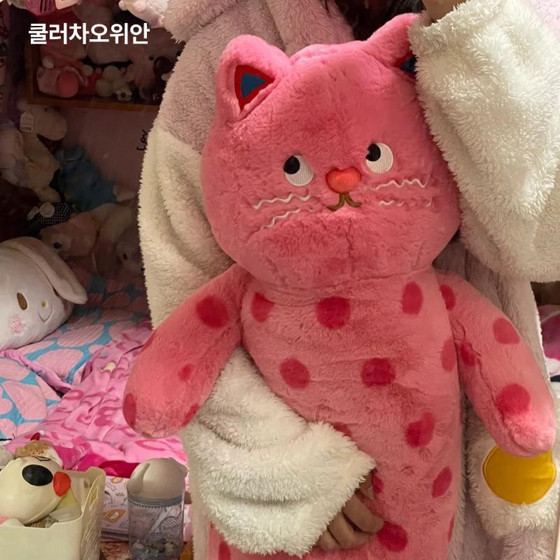 롱쿠션 핑크 고양이 애착인형 귀여운 인형 여자친구 선물 쿠션 장식 굿즈 장식품 플러시 소품 동물 - 상세 이미지 3