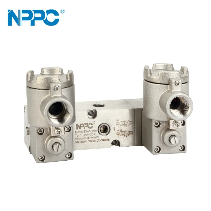 NPPC SSW562T6-08 스테인레스 스틸 SUS316 방폭 솔레노이드 밸브 더블 헤드 포트 크기 1/4 5way 또는 3 Way Factory