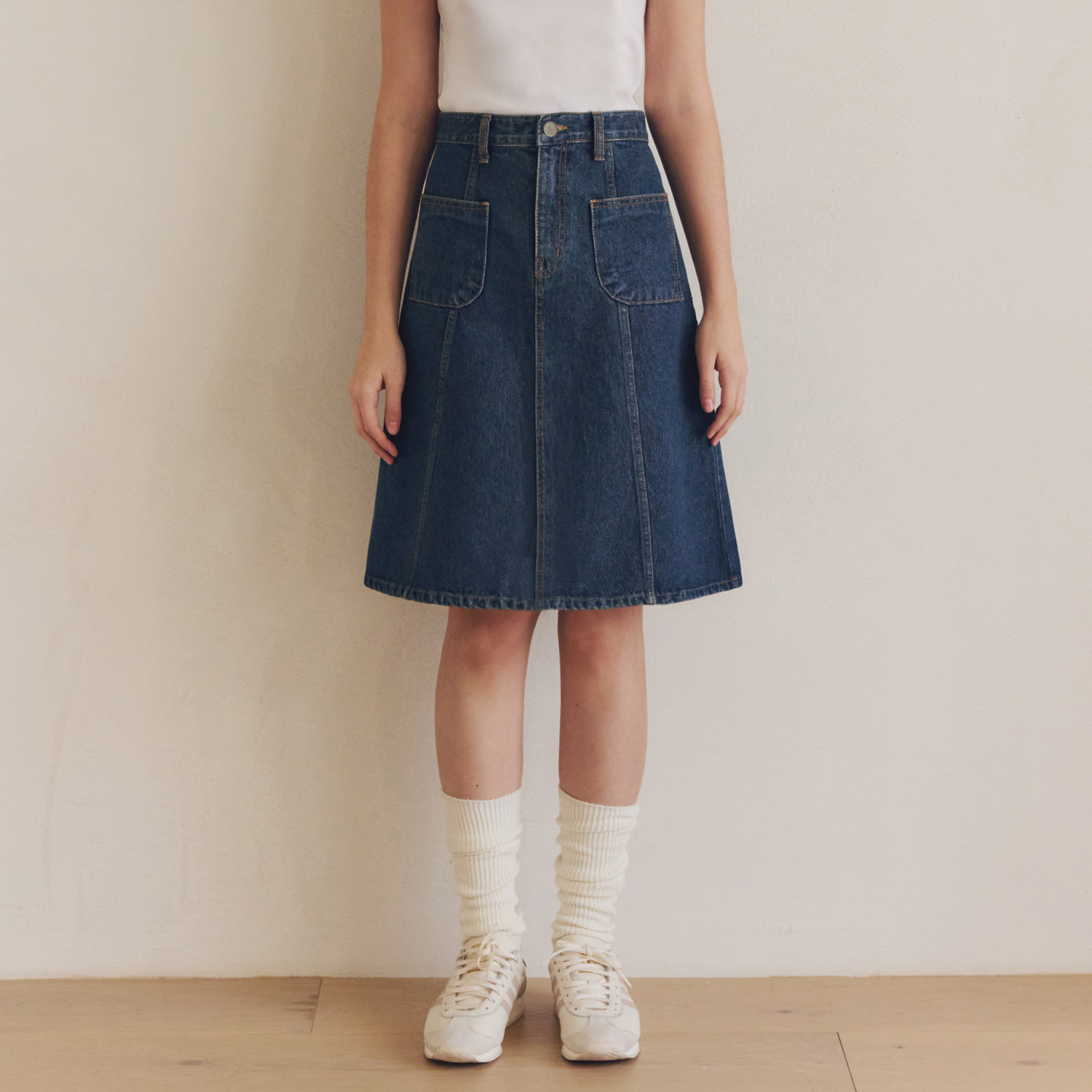 [제로스트릿] 미디 플레어 데님 스커트 MIDI FLARE DENIM SKIRT / INDIGO - 상품 이미지