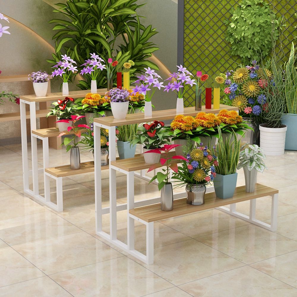 철제 화분받침대 플랜트 거치대 바퀴 달린 멜란지컬러 3단 120 x 72x90 블랙+라이트월넛 - 상세 이미지 3