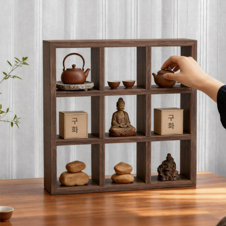 찻잔 보관함 선반 다도 우드 커피잔 차 수납 진열장 수납장 컵 정리대 진열대 컵선반 - 상품 이미지