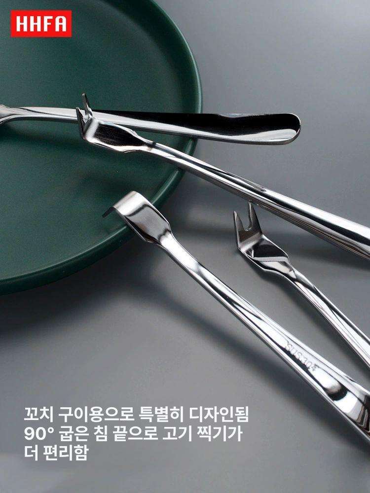 꼬치 포크 갈퀴 스텐 바베큐 모양 스테인레스 고기 과일 분할 내추럴 컬러 4개 세트 - 상세 이미지 4
