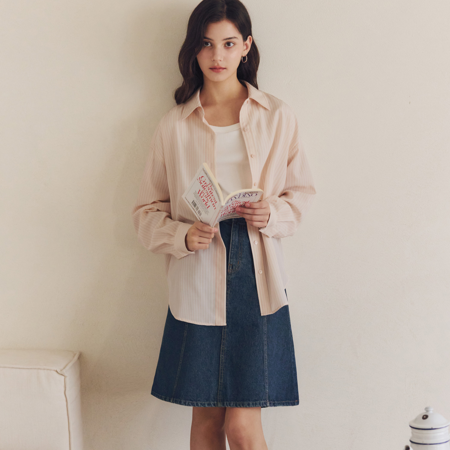 [제로스트릿] 샌드 스트라이프 셔츠 SAND STRIPE SHIRT / PINK BEIGE - 상세 이미지 3