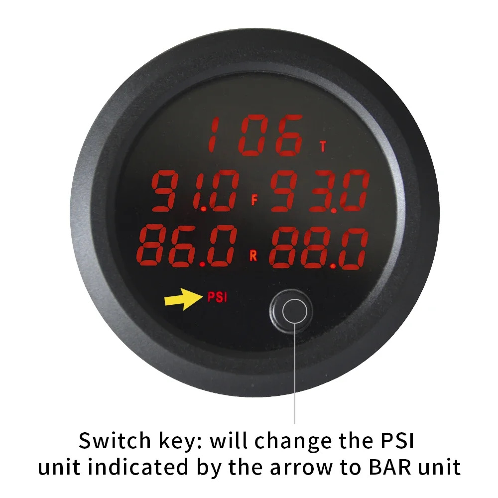 52mm 빨간색 LED 디스플레이 에어 서스펜션 게이지 전기 5가지 펜타 압력 센서