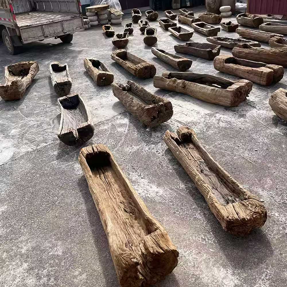여물통 통나무 화분 나무 먹이통 가축 동물 농장 급여 50x20x10cm 손잡이 포함 소형 이미지 7