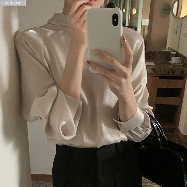 몰링 스카프 반넥 루즈핏 실크 블라우스 3col 봄 가을 새틴 리본 투웨이 제이플로우 이미지 6