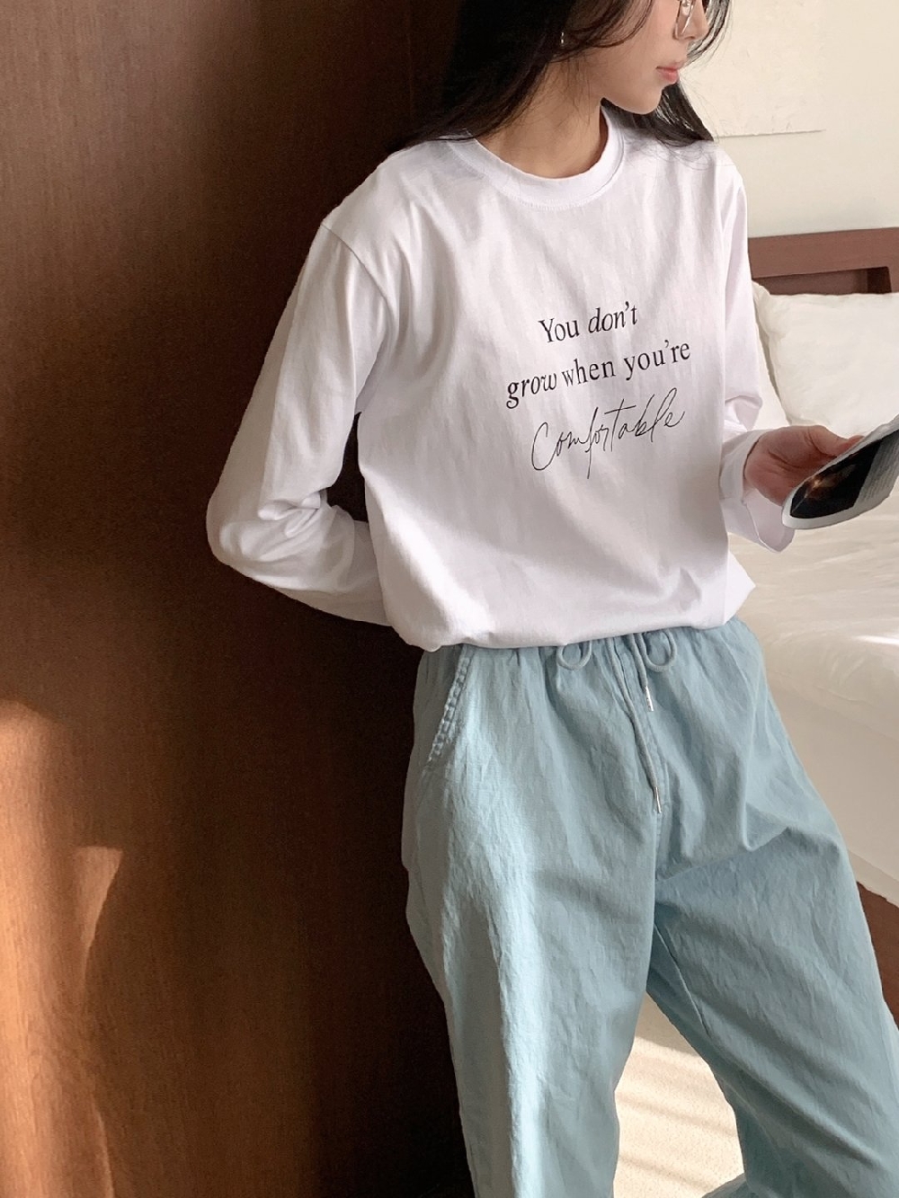 여성면티셔츠 레터링 이너 레이어드 기본 긴팔 티셔츠 이미지 7