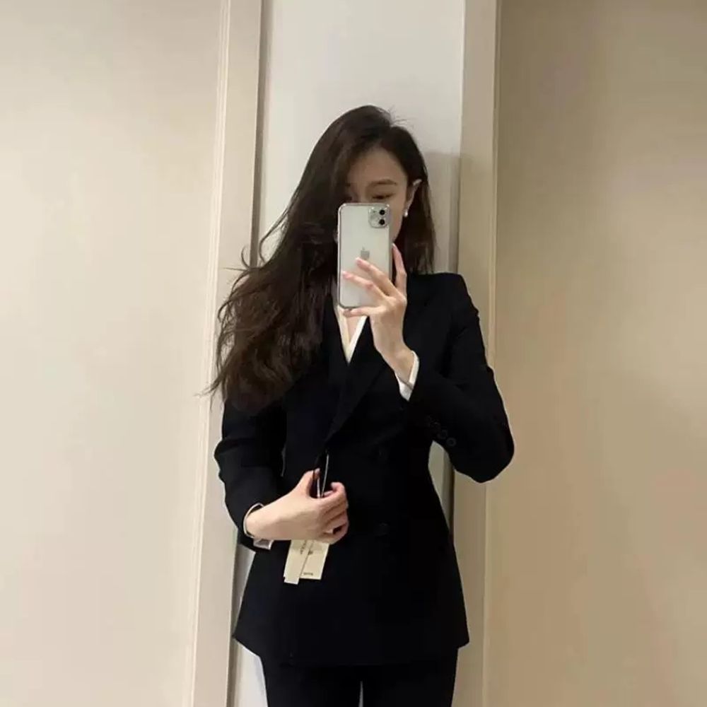 여자겨울면접 A. 검정색 6버튼 재킷 바지 그리고 스탠드업 셔츠., A. S 84-95 진 - 상세 이미지 2