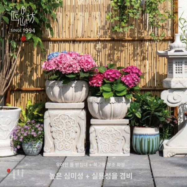 프리미엄 엔틱 야외 베란다 화분 받침대 대형 계단식 진열대 0155 꽃 감은 돌 받침 높이27cm 대 - 상세 이미지 2