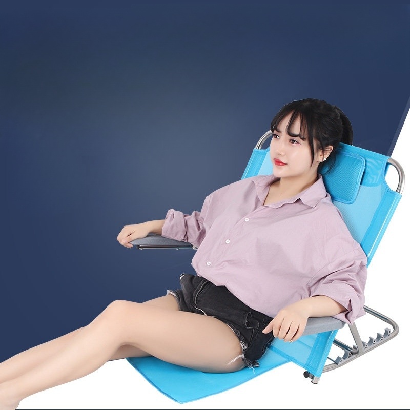 침대 의자 각도조절 간이 접이식 파란색 메쉬 통풍 팔걸이 6단계조절 노인 생활보조 - 상세 이미지 3
