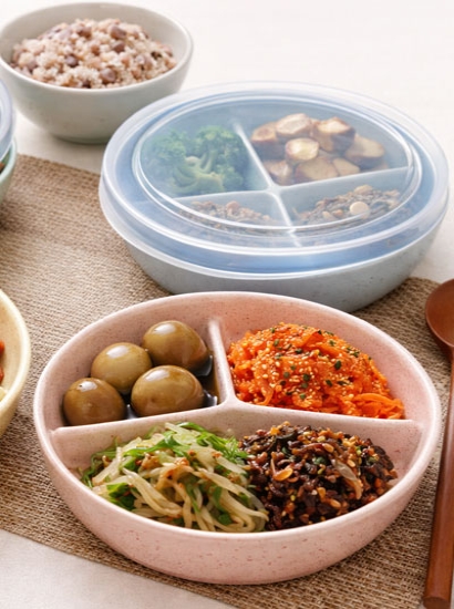 도자기 나눔 반찬통 원형 칸칸이 반찬통 3절 칸막이 접시 냉장고정리 전자레인지 그릇 - 상세 이미지 5
