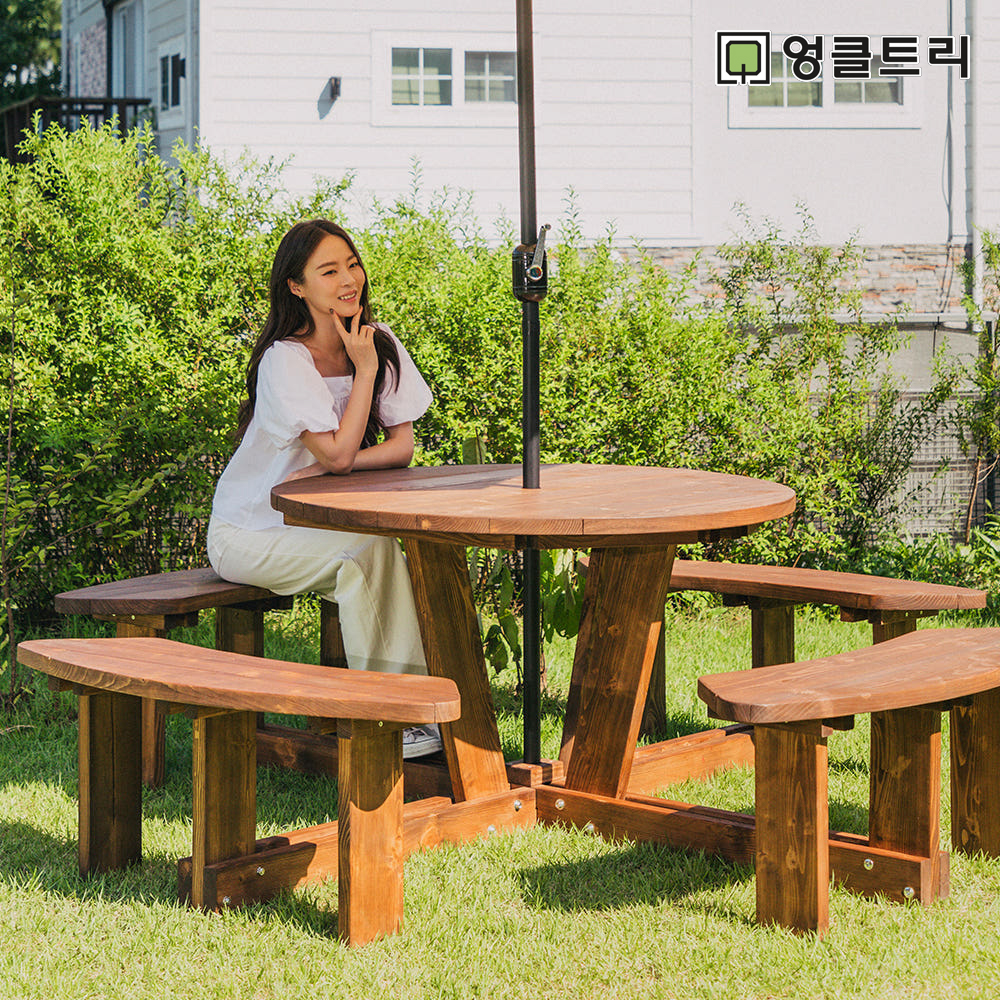 야외테이블세트 정원카페 편의점테라스 야외용테이블 원형월넛색
