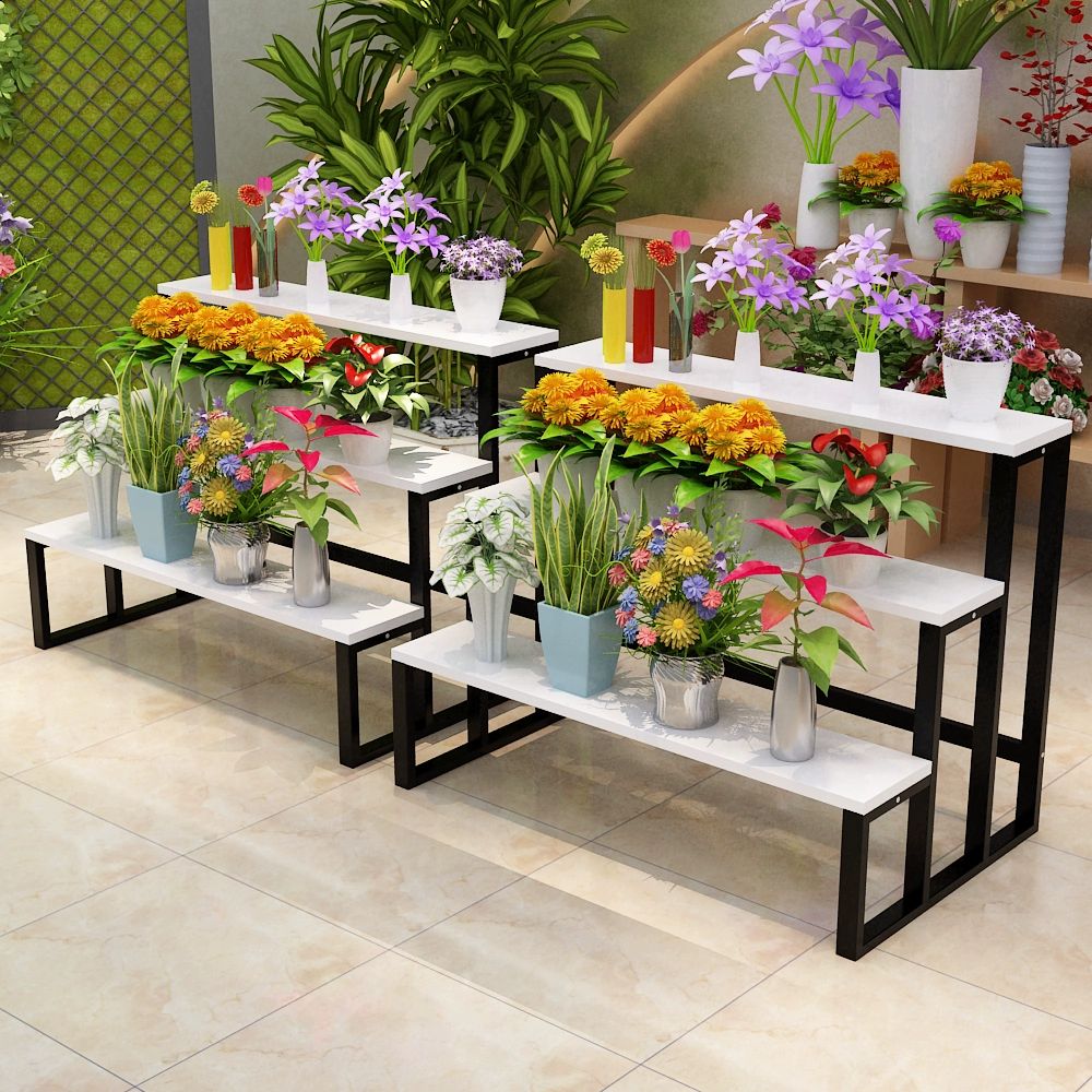 철제 화분받침대 플랜트 거치대 바퀴 달린 멜란지컬러 3단 120 x 72x90 블랙+라이트월넛 - 상세 이미지 4