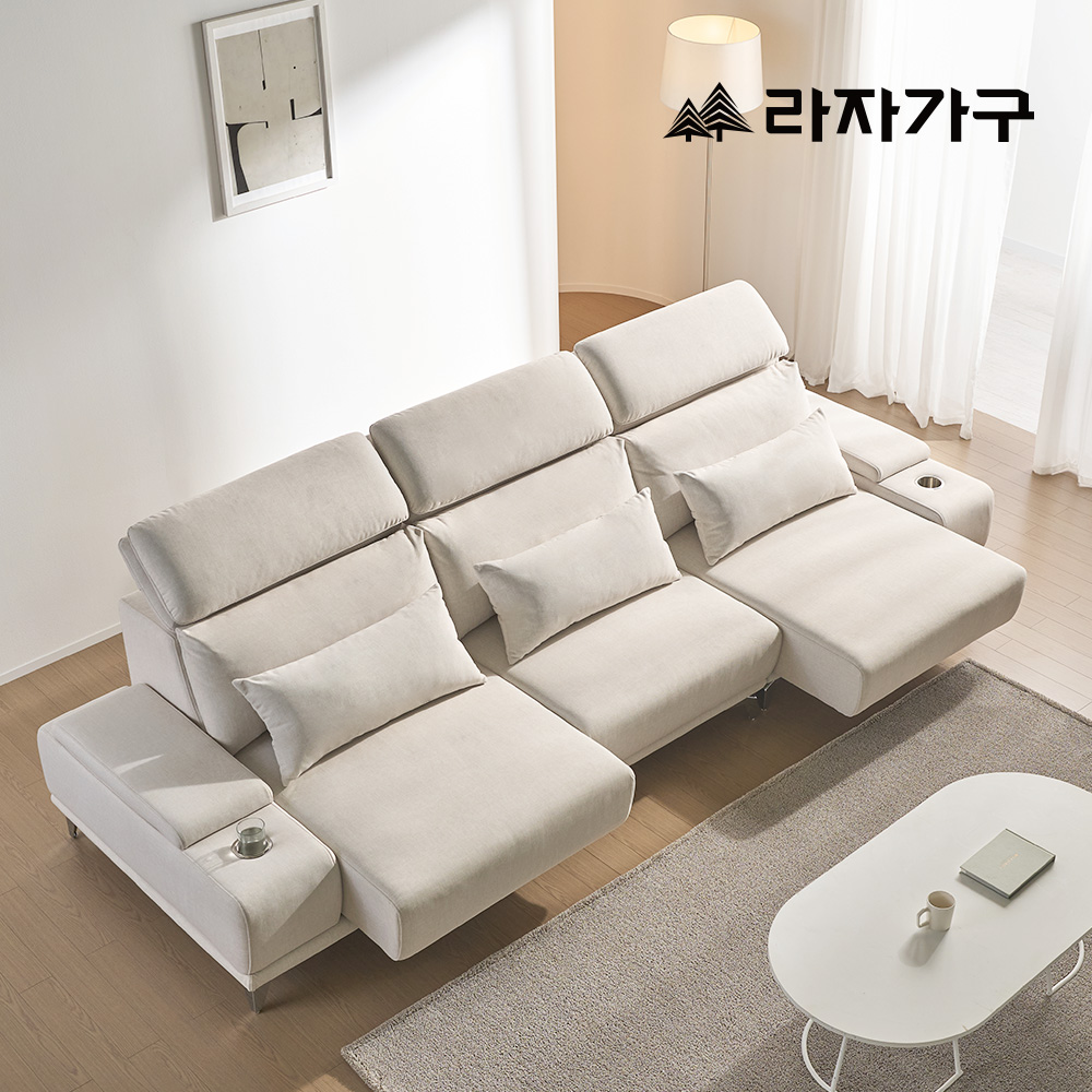 라자가구 레노 슬라이딩 리클라이너 모션 3세대 헤드레스트 4인 패브릭 소파