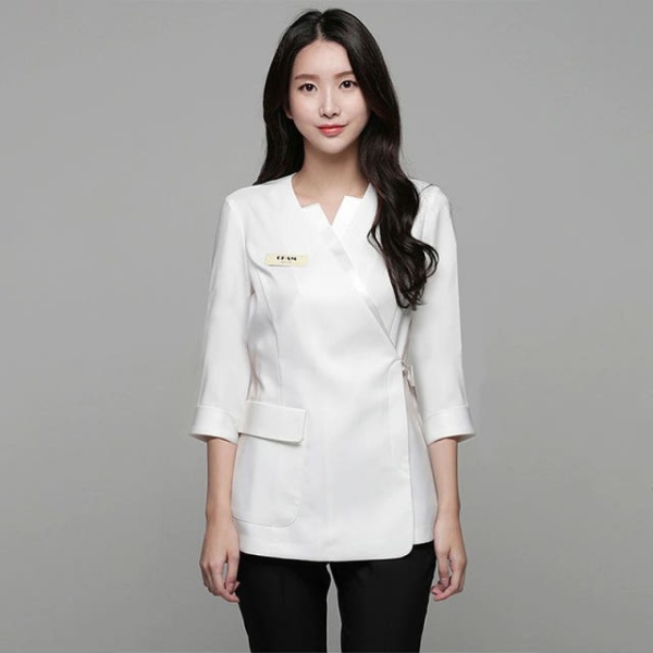 프리미엄 피부관리사 유니폼 호텔 가운 네일 미용 미용실 직원복 화이트 7부 소매 S - 상품 이미지