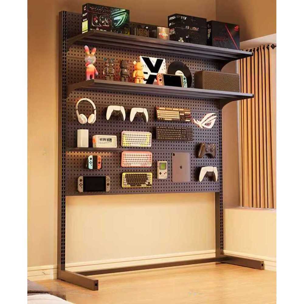 타공보드 스탠드 거치대 파티션 철판 철제 책상정리 블랙75x35x190cm/선반2+펀칭보드4 - 상품 이미지
