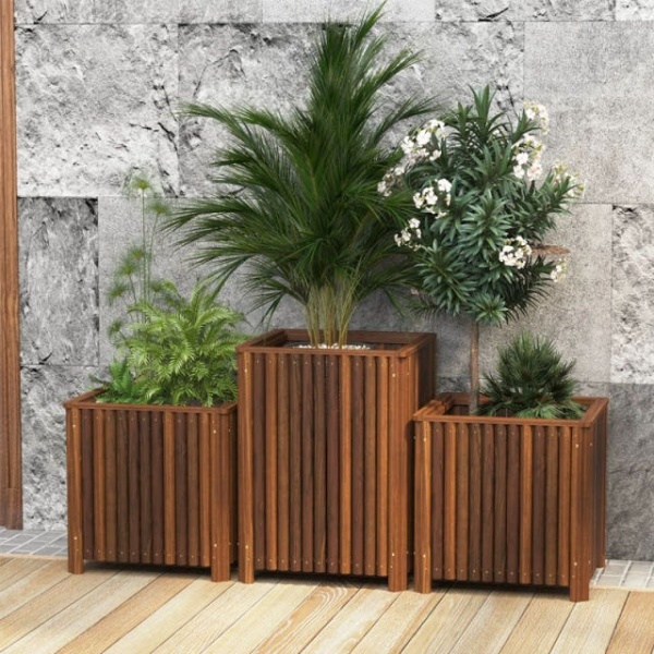 프리미엄 야외 발코니 베란다 대형 파티션 화분 방부목 카페 정사각형 30x30x35 목재 대 - 상세 이미지 2