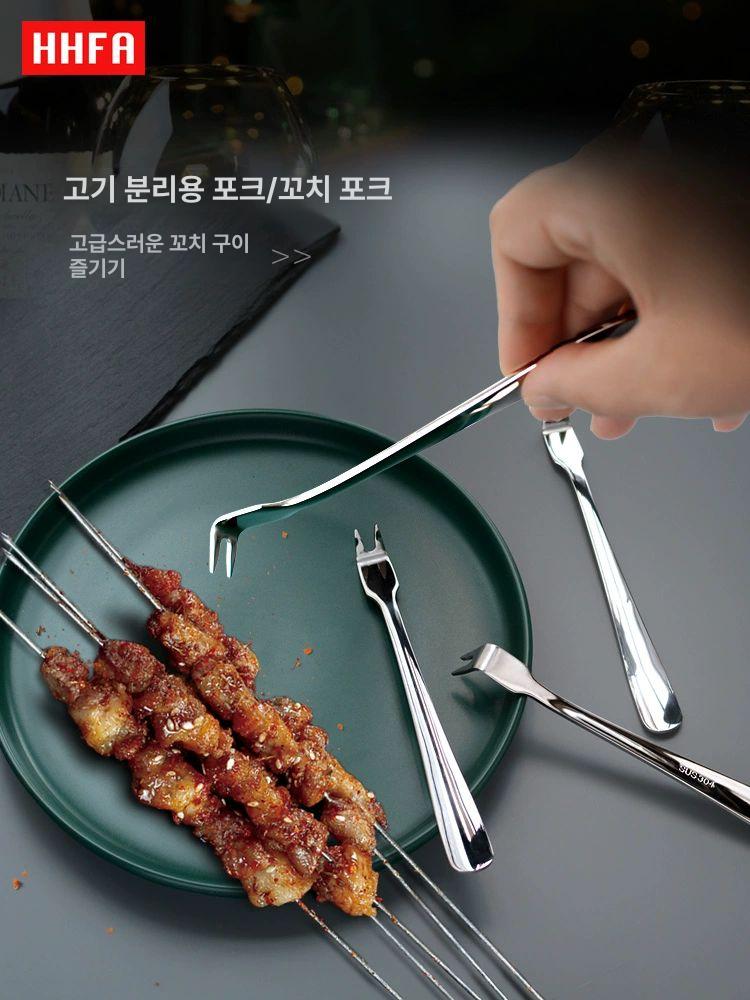 꼬치 포크 갈퀴 스텐 바베큐 모양 스테인레스 고기 과일 분할 내추럴 컬러 4개 세트 - 상세 이미지 5