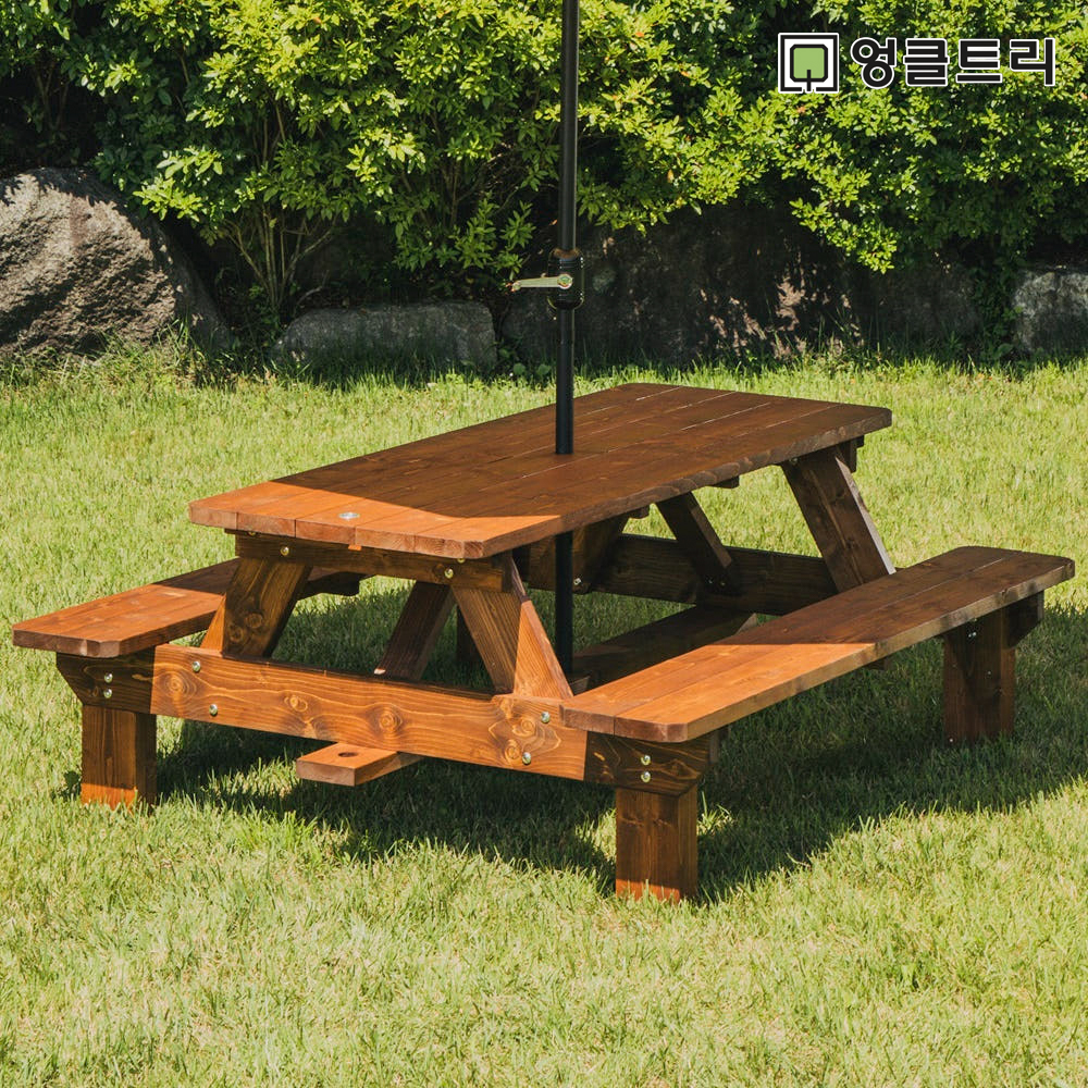 [100% 통원목] 야외테이블세트 정원카페 야외용 편의점테라스 테이블 자유형4인월넛