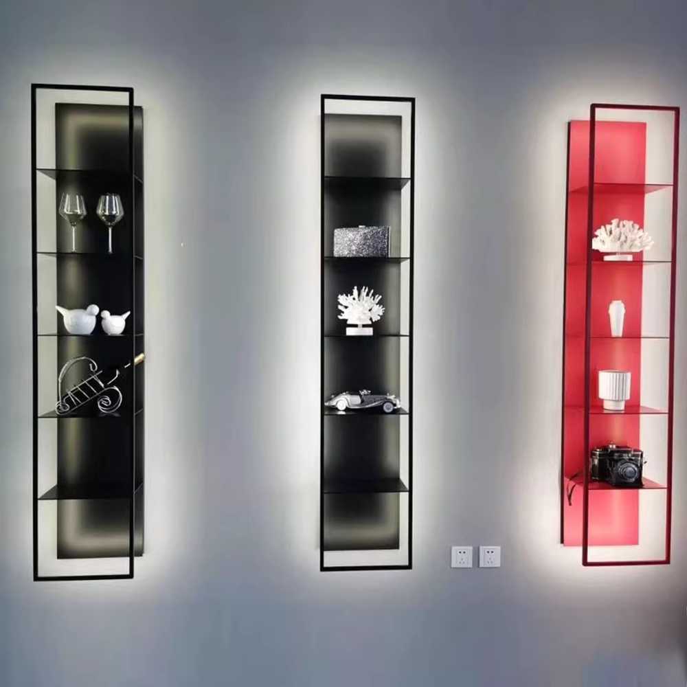 조명 선반 술 장식 진열 벽걸이 장식장 led 붙박이 35x20x180cm5단/검정+화이트 LED - 상세 이미지 4
