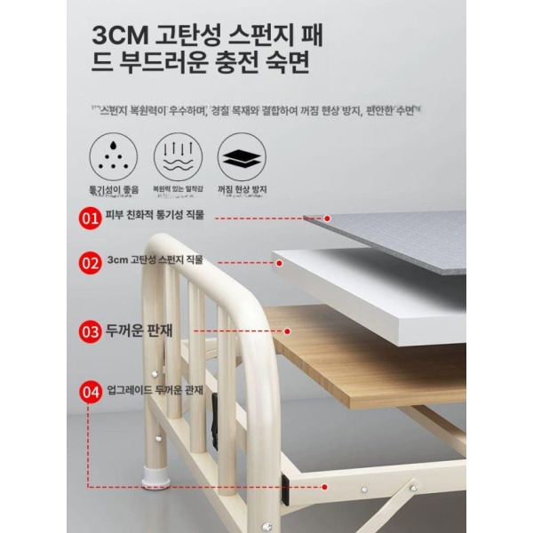 컴팩트 1인용 침대 기숙사 고시원 사무실 베드 작은방 화려한색 군용 휴대형 길이 183 62 - 상세 이미지 4