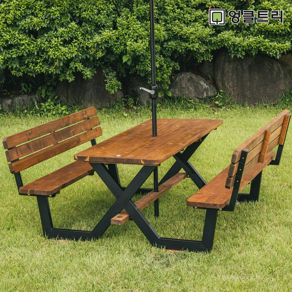 [강철] 야외테이블세트 정원카페 가든데크 양쪽등받이4인월넛