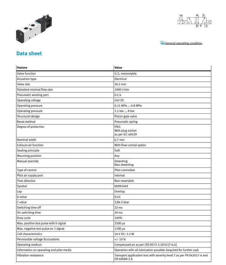 VUVS-LK25-M52-AD-G14-1B2-S 8043218  솔레노이드 밸브